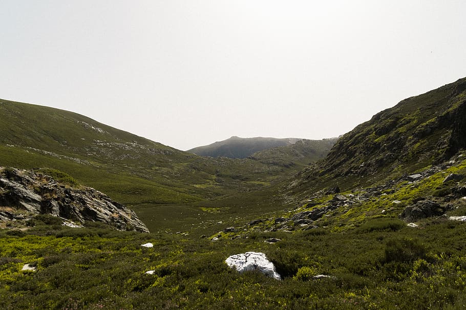 valley under white sky, mountain, landscape, scenics - nature HD wallpaper
