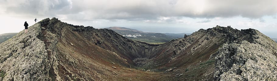 spain, lanzarote, cliffs, mountain, hiking, volcano, vista HD wallpaper
