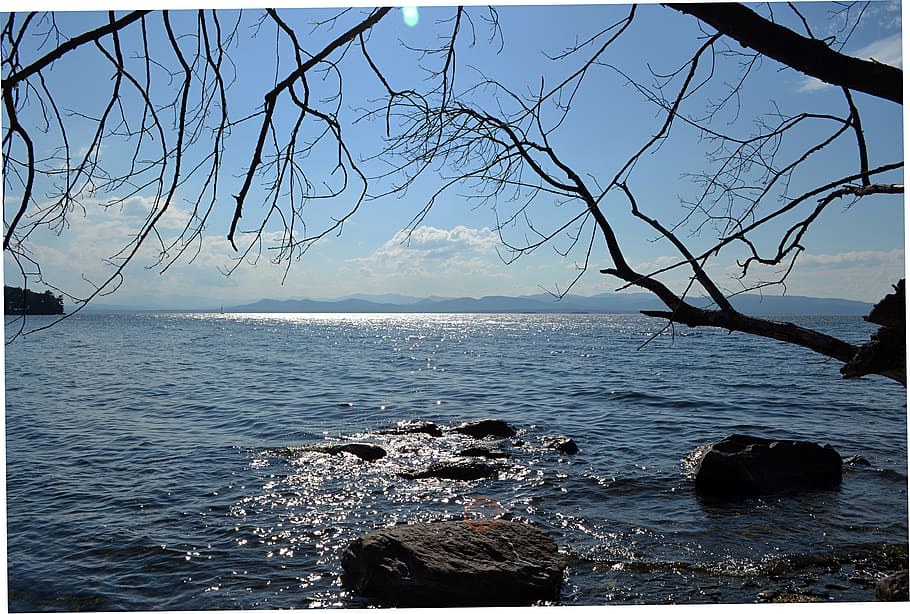 lake champlain, water, sea, sky, scenics - nature, tree, beauty in nature HD wallpaper
