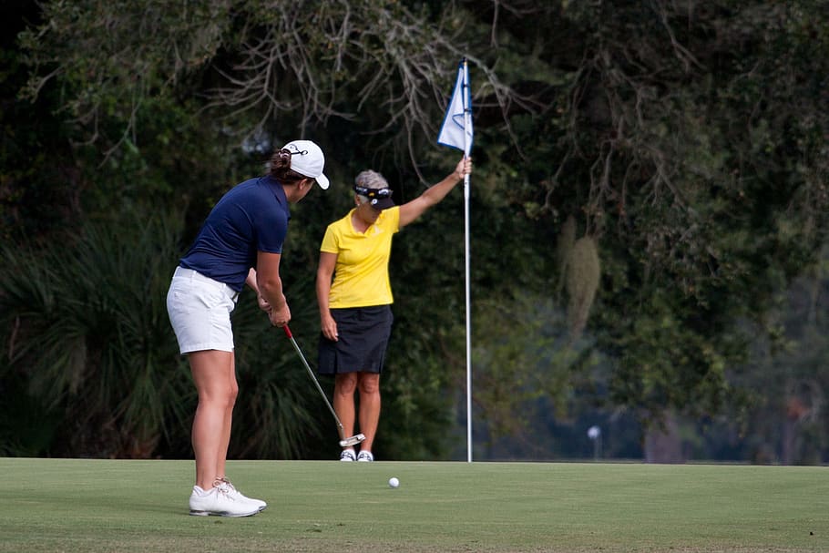 Two Women Playing Golf, activity, bunker, course, drive, Fairway HD wallpaper