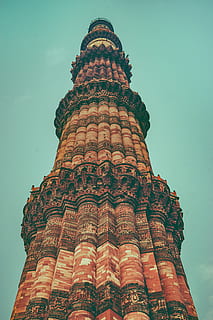 building, architecture, tower, spire, steeple, new delhi, qutub minar HD wallpaper