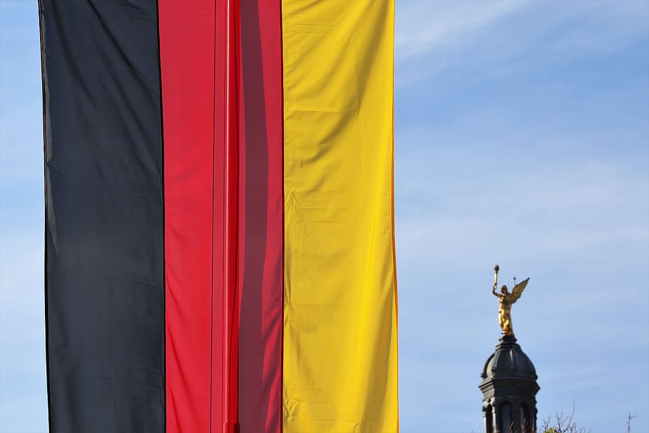 flag, german, symbol, germany, architecture, statue, human representation HD wallpaper
