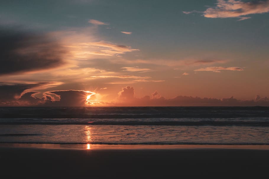 Photo of Beach During Sunset, clouds, coast, dark, dawn, environment HD wallpaper
