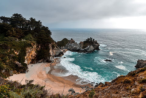 The vibe, horizon, tree, beach, ocean, sea, mcway falls, wave HD wallpaper