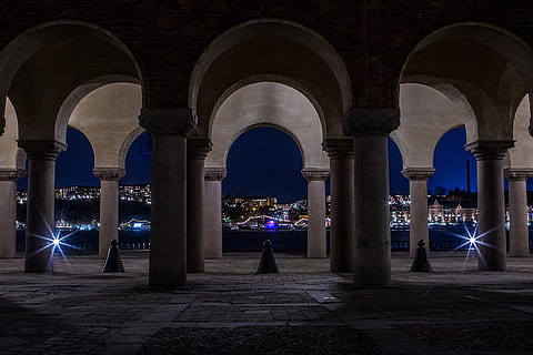 gray concrete arch, corridor, building, architecture, stockholm HD wallpaper