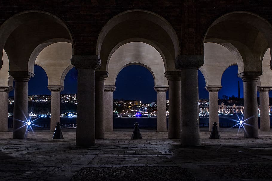 gray concrete arch, corridor, building, architecture, stockholm HD wallpaper