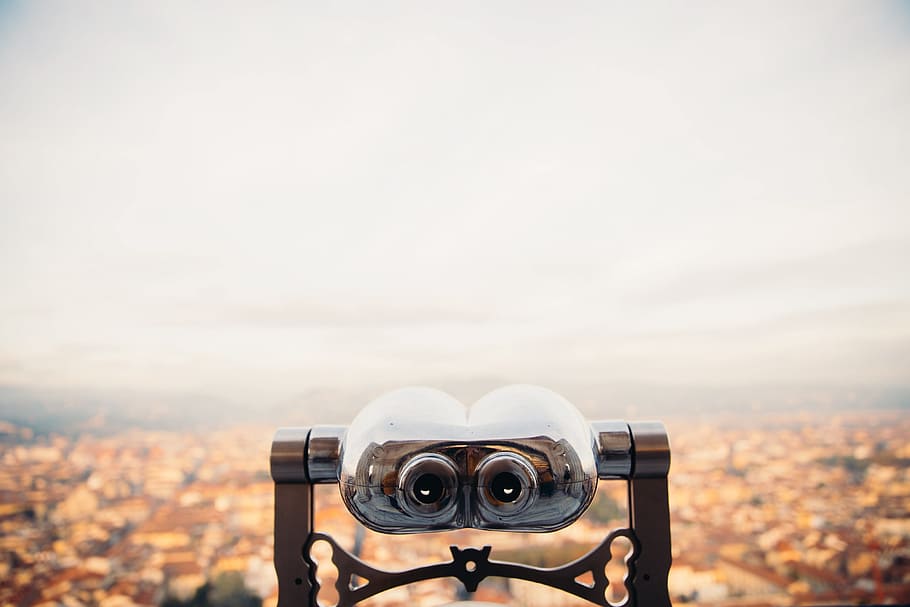 Citi view binoculars installed at a high view point, cityscape, HD wallpaper