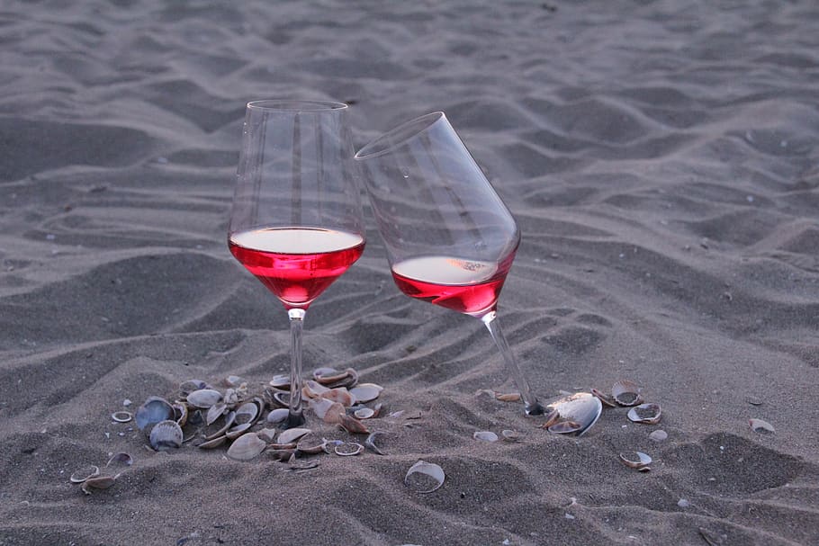 beach, wine, sea, summer, vacations, red, sand, nature, glass HD wallpaper