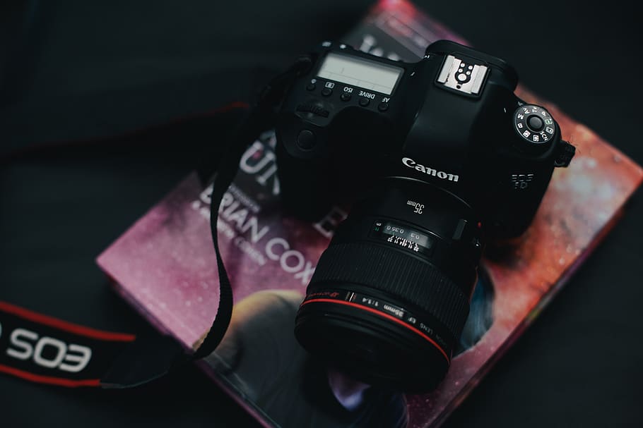 black Canon DSLR camera, electronics, camera lens, camera modes HD wallpaper
