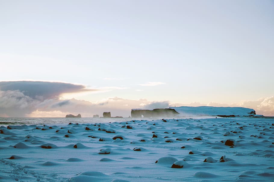 snow covered desert rocks, sky, water, scenics - nature, sea HD wallpaper
