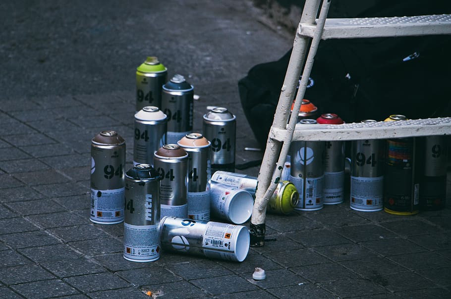 Spray Can on Gray Concrete, color, colors, container, empty, ground HD wallpaper