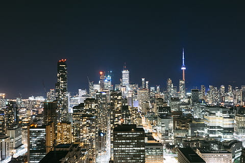 view, canada, ontario, lights, city lights, night, architecture HD wallpaper