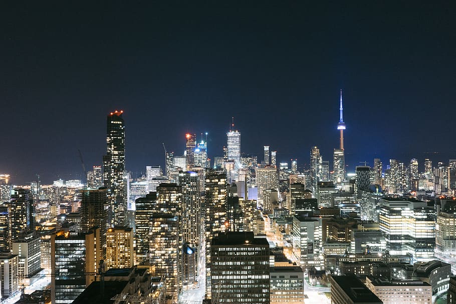 view, canada, ontario, lights, city lights, night, architecture