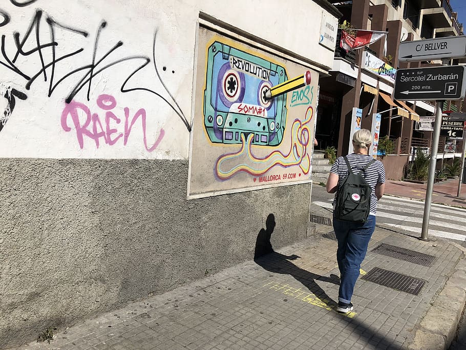 spain, majorca, graffiti, full length, one person, creativity HD wallpaper