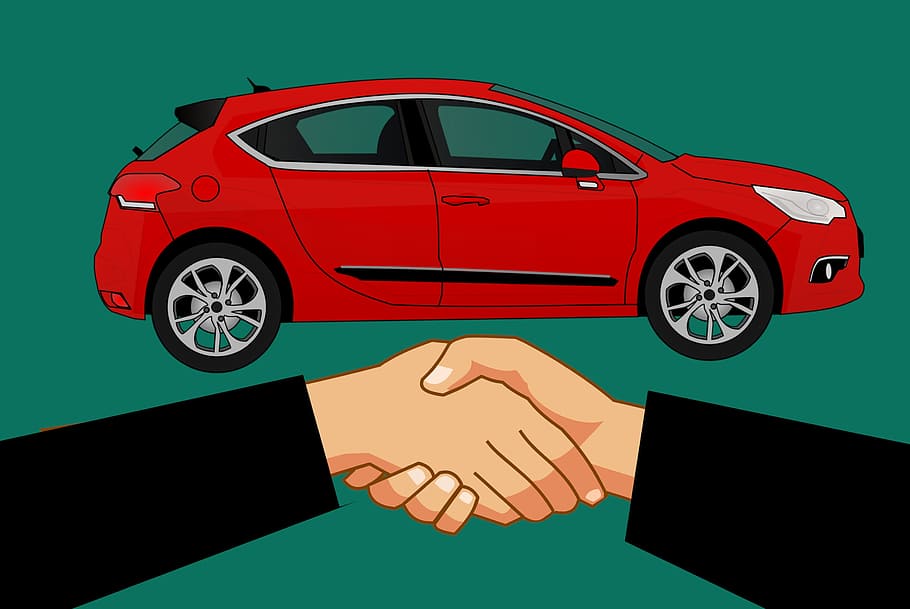 Illustration of agreement when shopping for a new car., shake hand