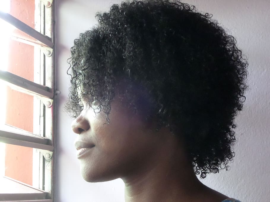 jamaica, kingston, natural hair, kinky hair, black woman, window