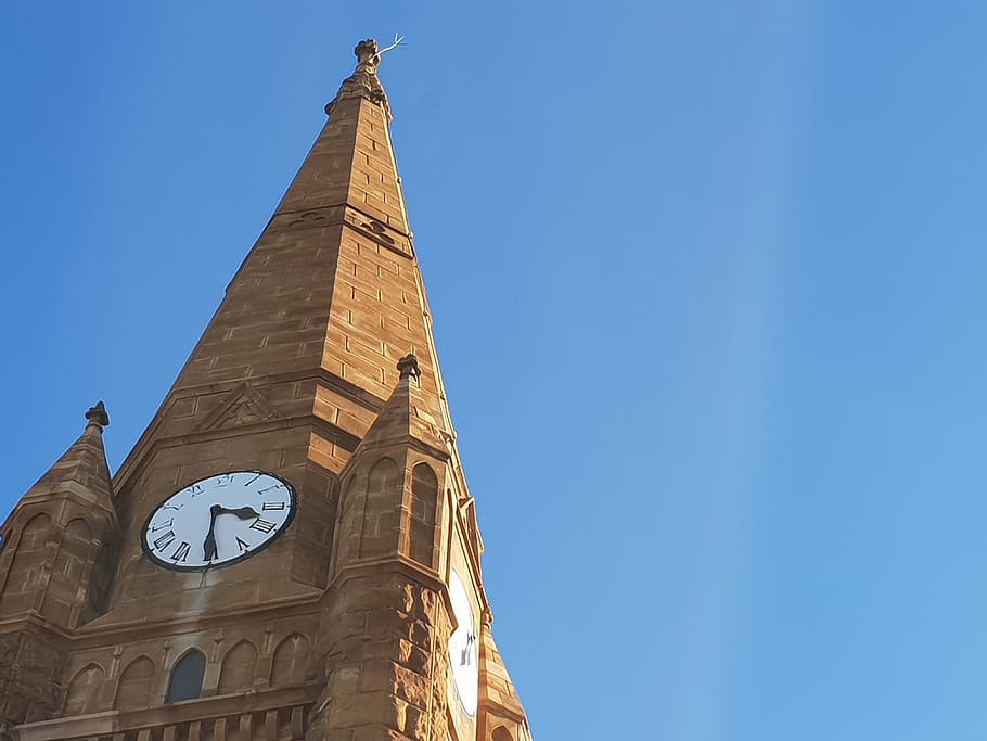 Photo of Brown Clock Tower, architecture, blue sky, building, HD wallpaper