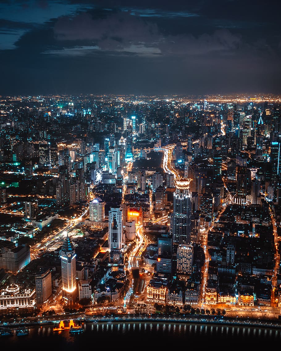 aerial photography of city during nightime, nature, landscape, HD wallpaper