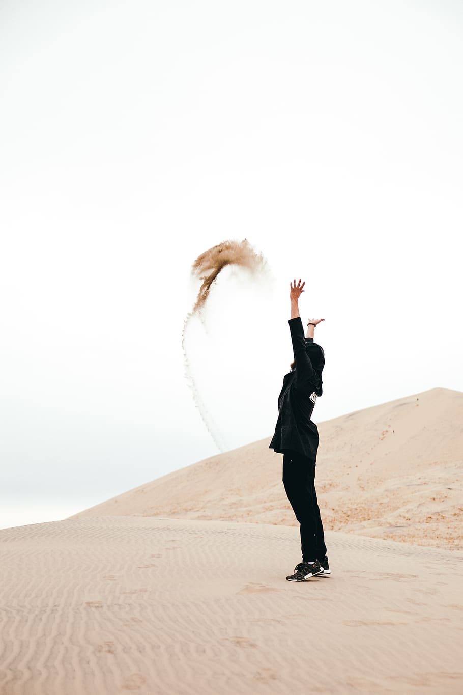 woman throws sand, soil, nature, outdoors, human, person, dune HD wallpaper