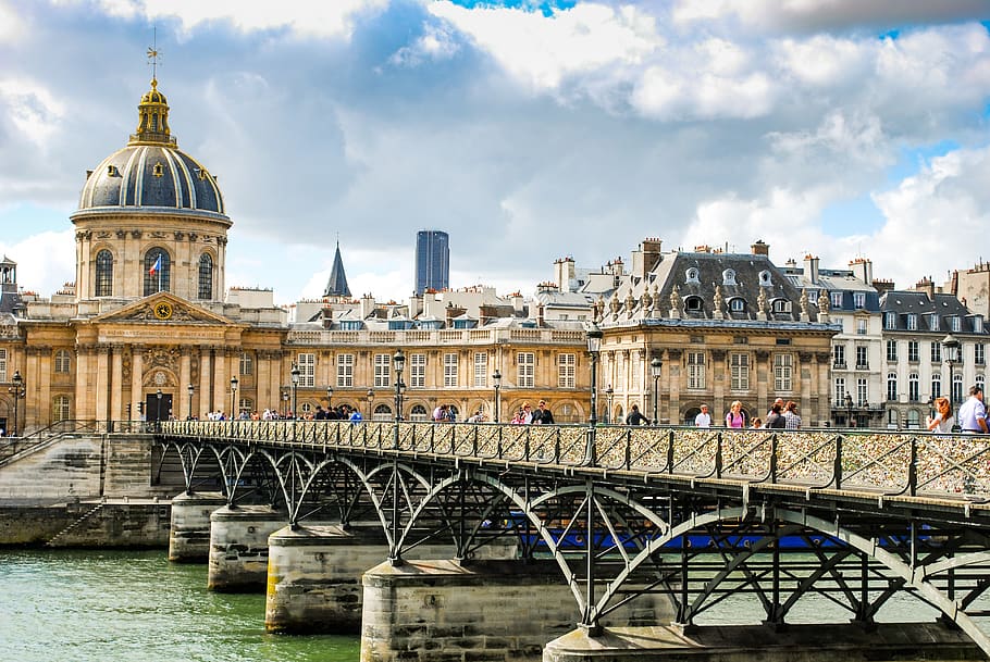 bridge, paris, france, river, seine, minaret, city, water, architecture, HD wallpaper