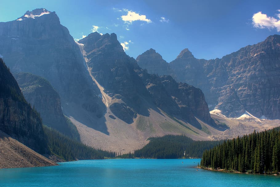 canada, alberta, mountains, lake, forest, water, scenics - nature HD wallpaper