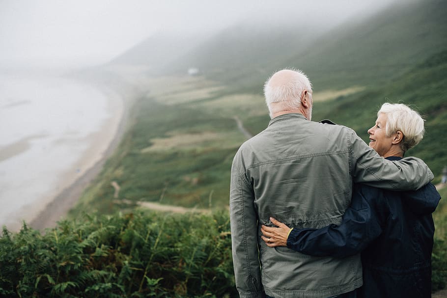 Couple Hands on Shoulder Beside Plant, daylight, elderly, embrace HD wallpaper