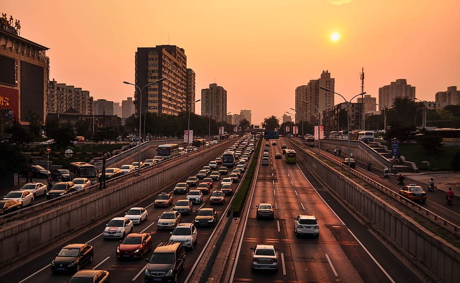 Vehicle in Road at Golden Hour, architecture, auto, automobiles HD wallpaper
