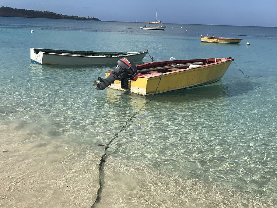 grenada, small boat, island, beach, colorful boat, anita denunzio, HD wallpaper