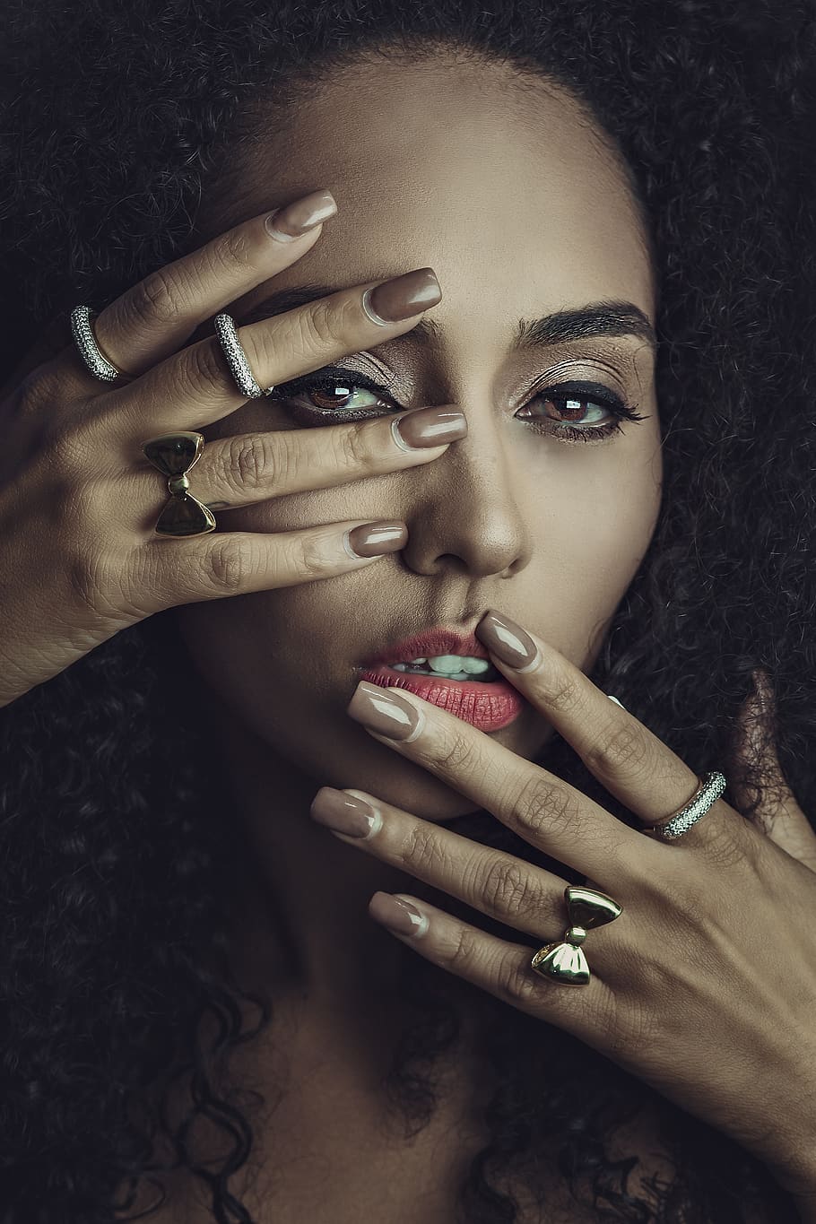 Woman With Hands on Face, beautiful, close-up, cute, elegant HD wallpaper