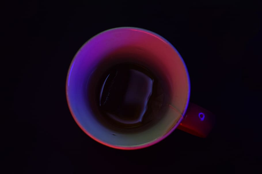 mug, dark, cup, blue, green, red, neon, light painting, green tea HD wallpaper