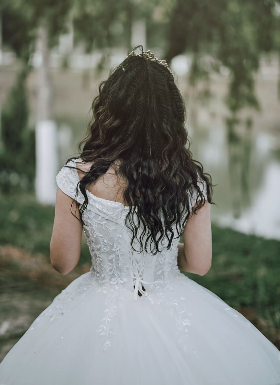 Woman Wearing White Dress, back, blurred background, bride, fashion HD wallpaper