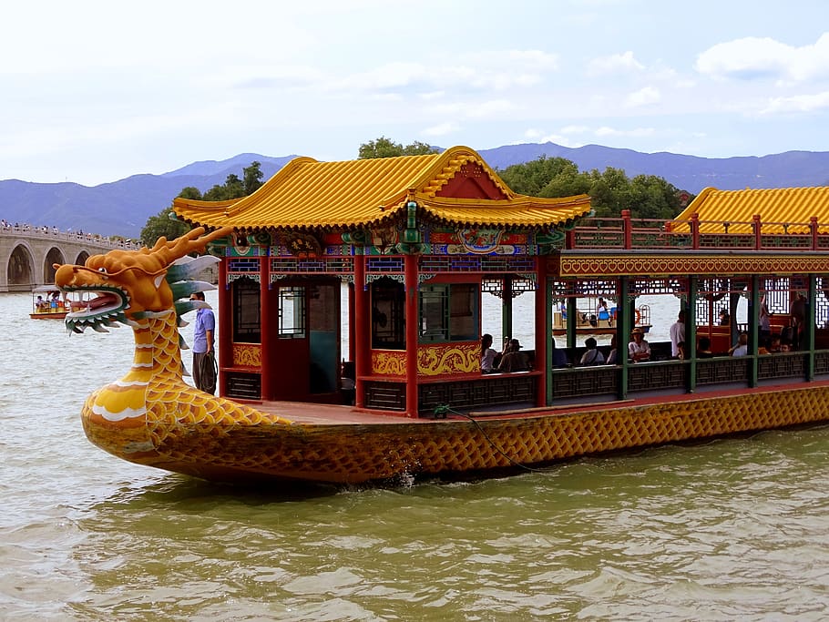 lake, summer, ship, dragon, vacations, holiday, color, water HD wallpaper