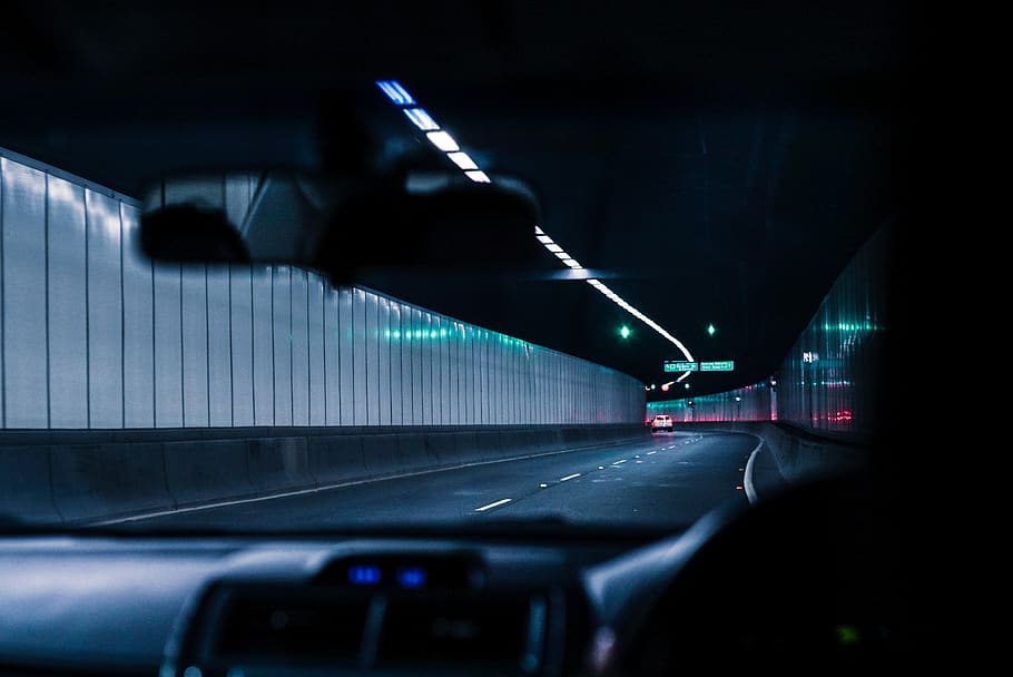 Vehicle Inside View of Tunnel, blur, car, city, dark, dashboard