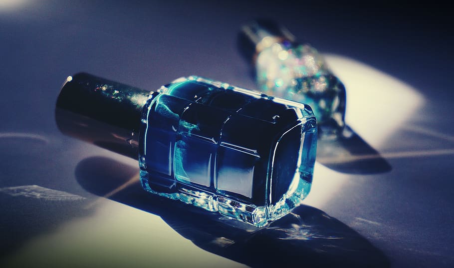 Blue Nail Polish Bottle, background, blur, close-up, colors, container HD wallpaper