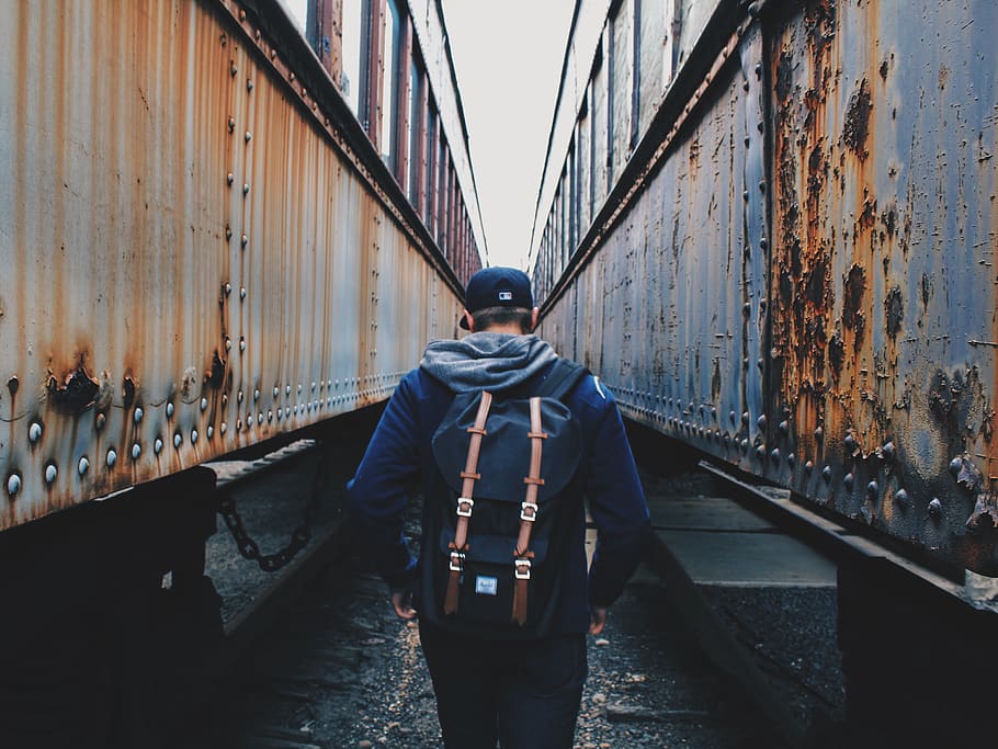 city, walking, hershel, train, architecture, one person, rear view HD wallpaper
