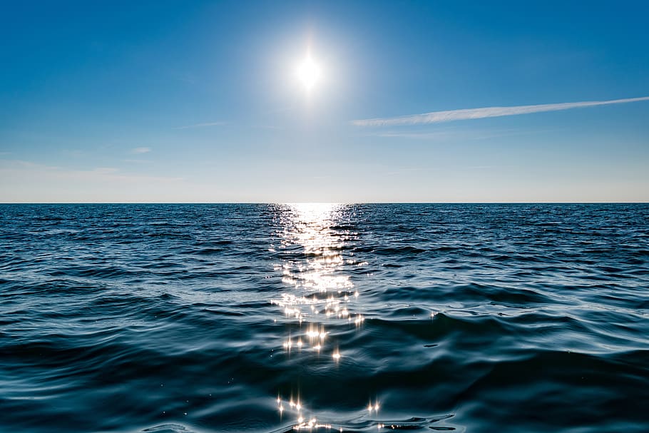 horizon, ocean, reflection, sea, seascape, sky, sun, water HD wallpaper