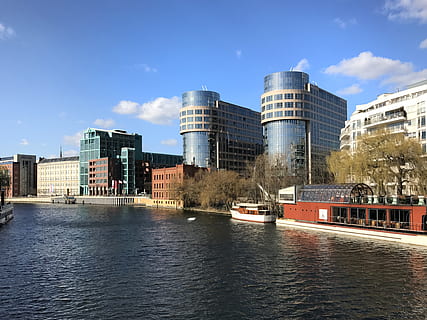 germany, berlin, holsteiner ufer, architecture, spree, boat HD wallpaper