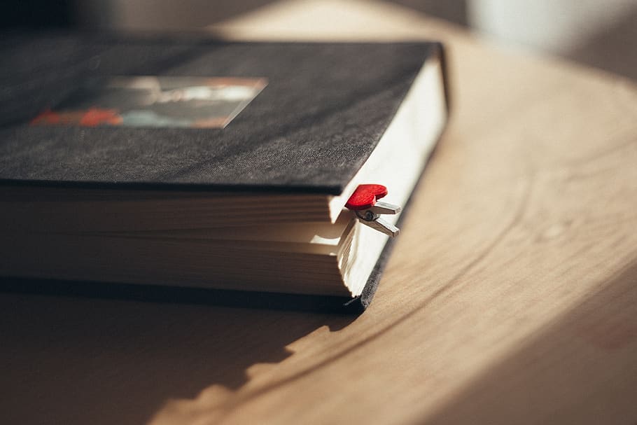 book, notebook, diary, table, work, office, bookmark, black HD wallpaper