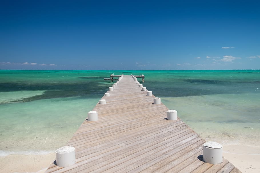 turks and caicos, providenciales, pier, beach, ocean, water, HD wallpaper