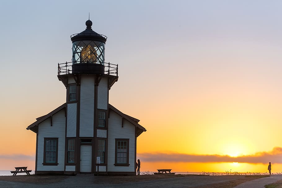 united states, mendocino, point cabrillo light station, sunset, HD wallpaper