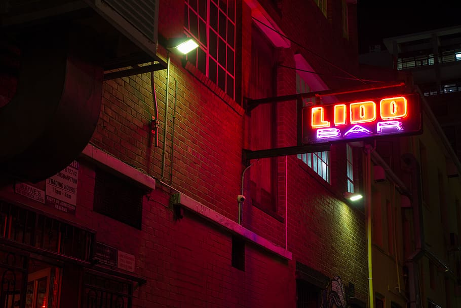 LIDO Bar marquee signage, brick, building, city, wall, club, neon, HD wallpaper