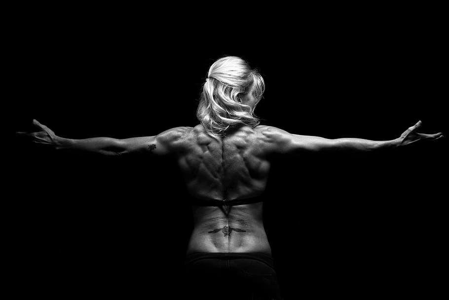 female, athletic, fit, muscular build, healthy lifestyle, black background HD wallpaper