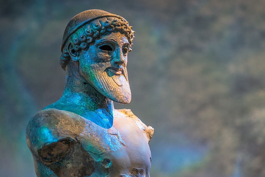 poseidon, god, god of the sea, mythology, statue, museum, art, HD wallpaper