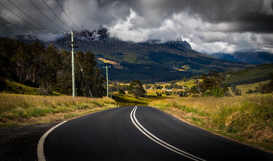 australia, cradle mountain, dove lake, road, moutains, leading lines