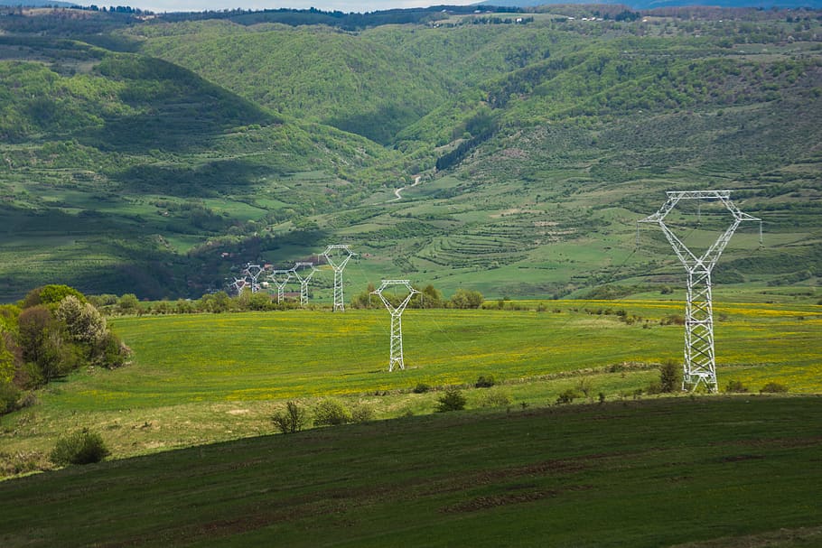 nature, cable, power lines, electric transmission tower, romania
