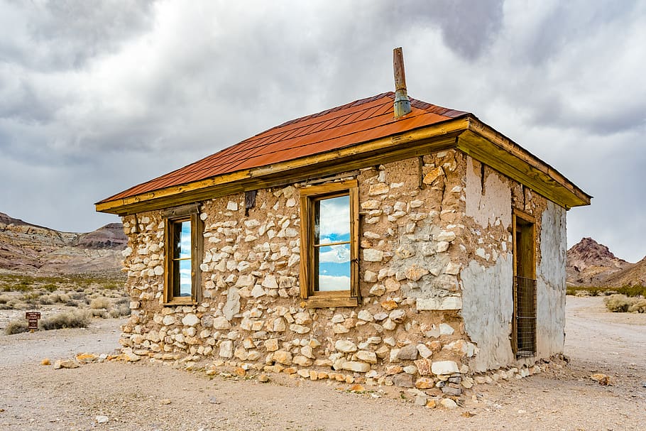 brown concrete house under white clouds, window, building, shelter HD wallpaper
