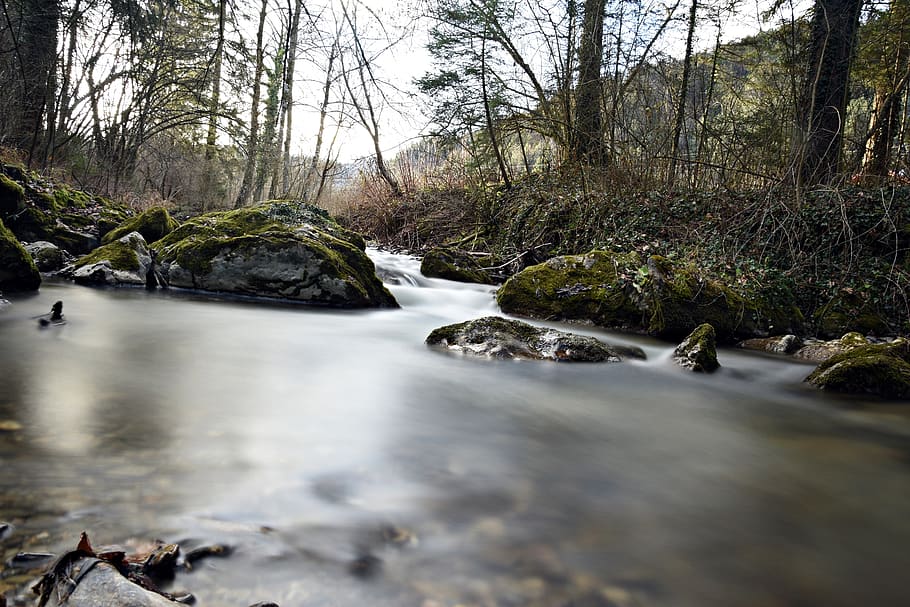 long exposure, water, river, bach, waterfall, landscape, nature, HD wallpaper