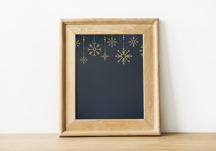 Brown Wooden Picture Frame, blank, blank space, christmas, copy space