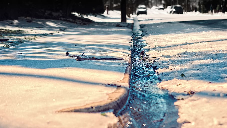 cold, snow, ice, water, river, street, winter, nature, day HD wallpaper