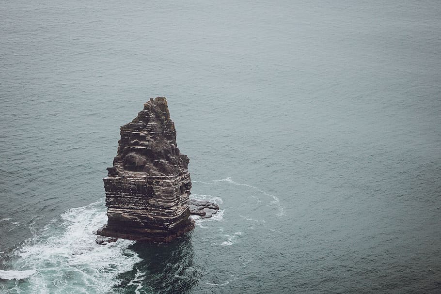 gray rock formation surrounded ocean water, grey, ireland, cliffs of moher, HD wallpaper